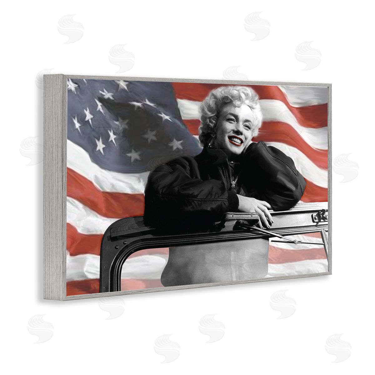 Jadei Graphics Marilyn & Waving Flag Gray Framed Giclee Wall Art Print
