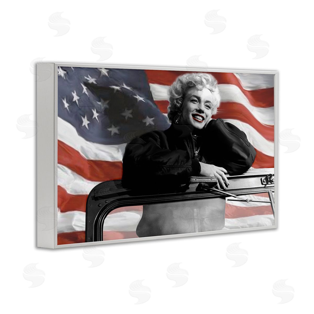 Jadei Graphics Marilyn & Waving Flag White Framed Giclee Wall Art Print