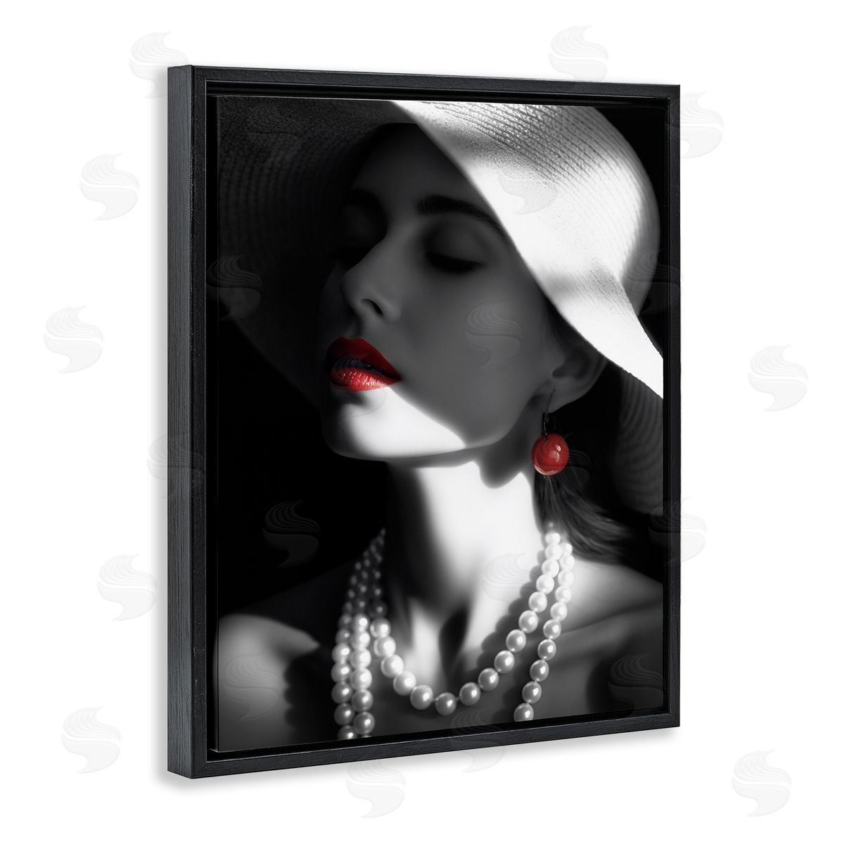 Red Lipstick Fashionista Black Floating Frame Canvas Wall Art, Home Decor by Ziwei Li
