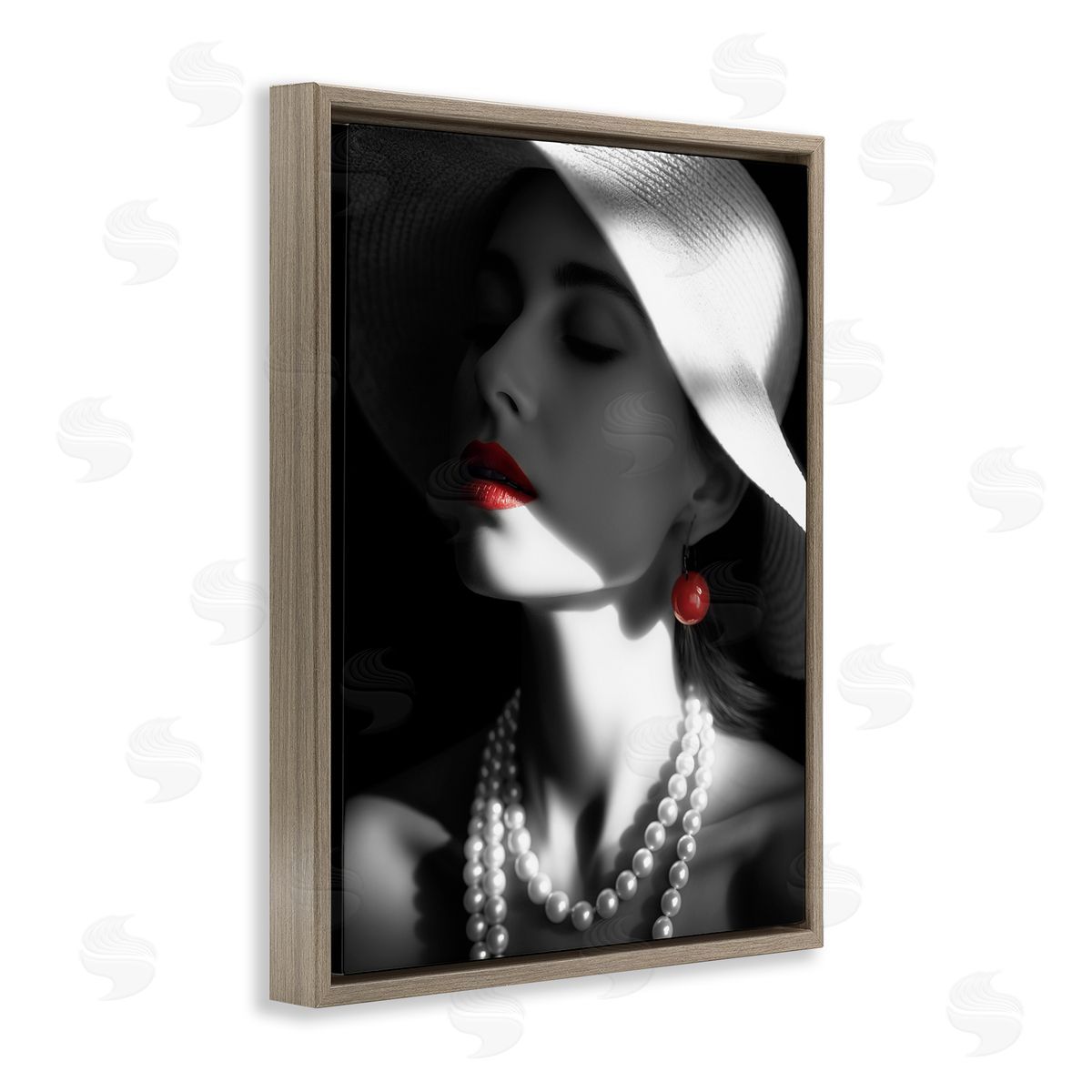 Red Lipstick Fashionista Brown Floating Frame Canvas Wall Art, Home Decor by Ziwei Li