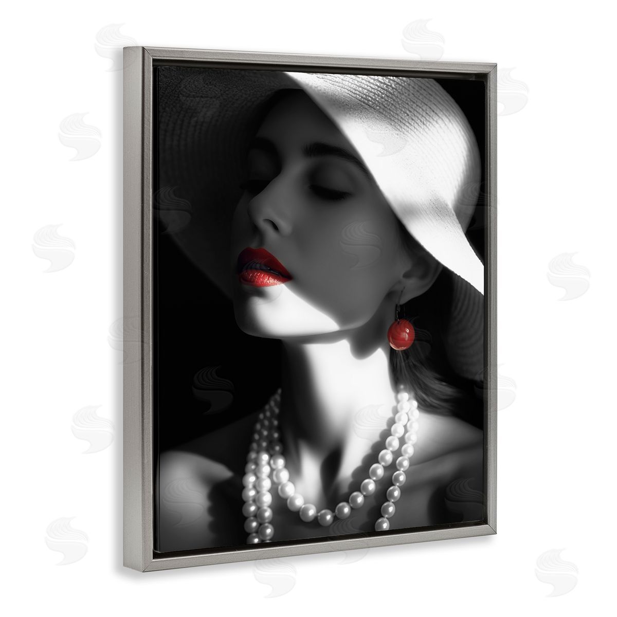 Red Lipstick Fashionista Grey Floating Frame Canvas Wall Art, Home Decor by Ziwei Li