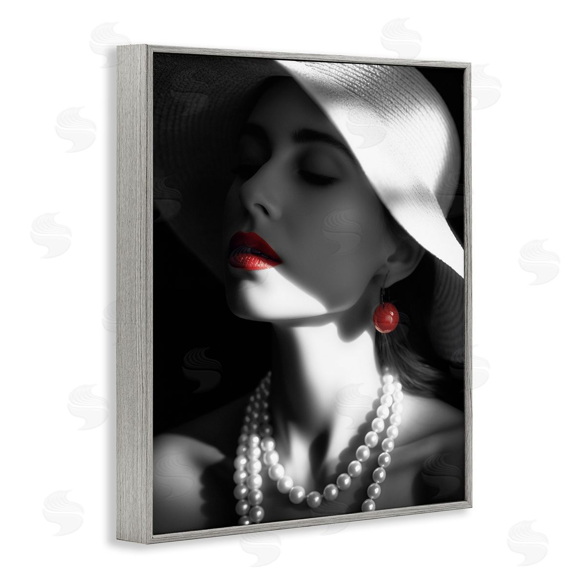 Red Lipstick Fashionista Grey Frame Print Wall Art, Home Decor by Ziwei Li