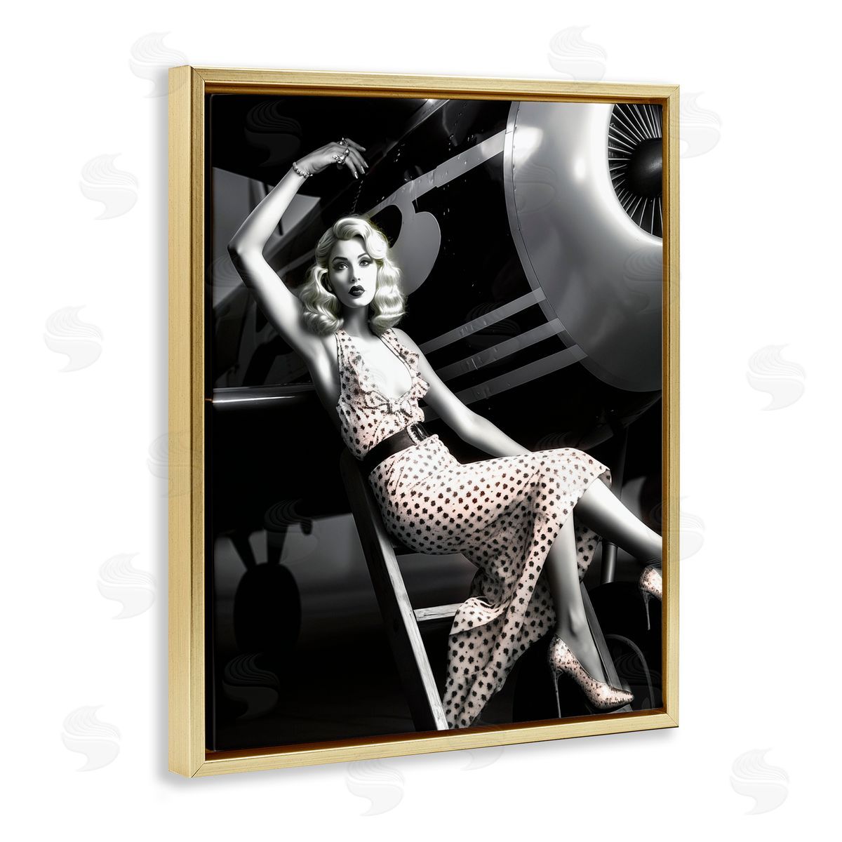 Vintage Fashion Woman Gold Floating Frame Canvas Wall Art, Home Decor by Ziwei Li