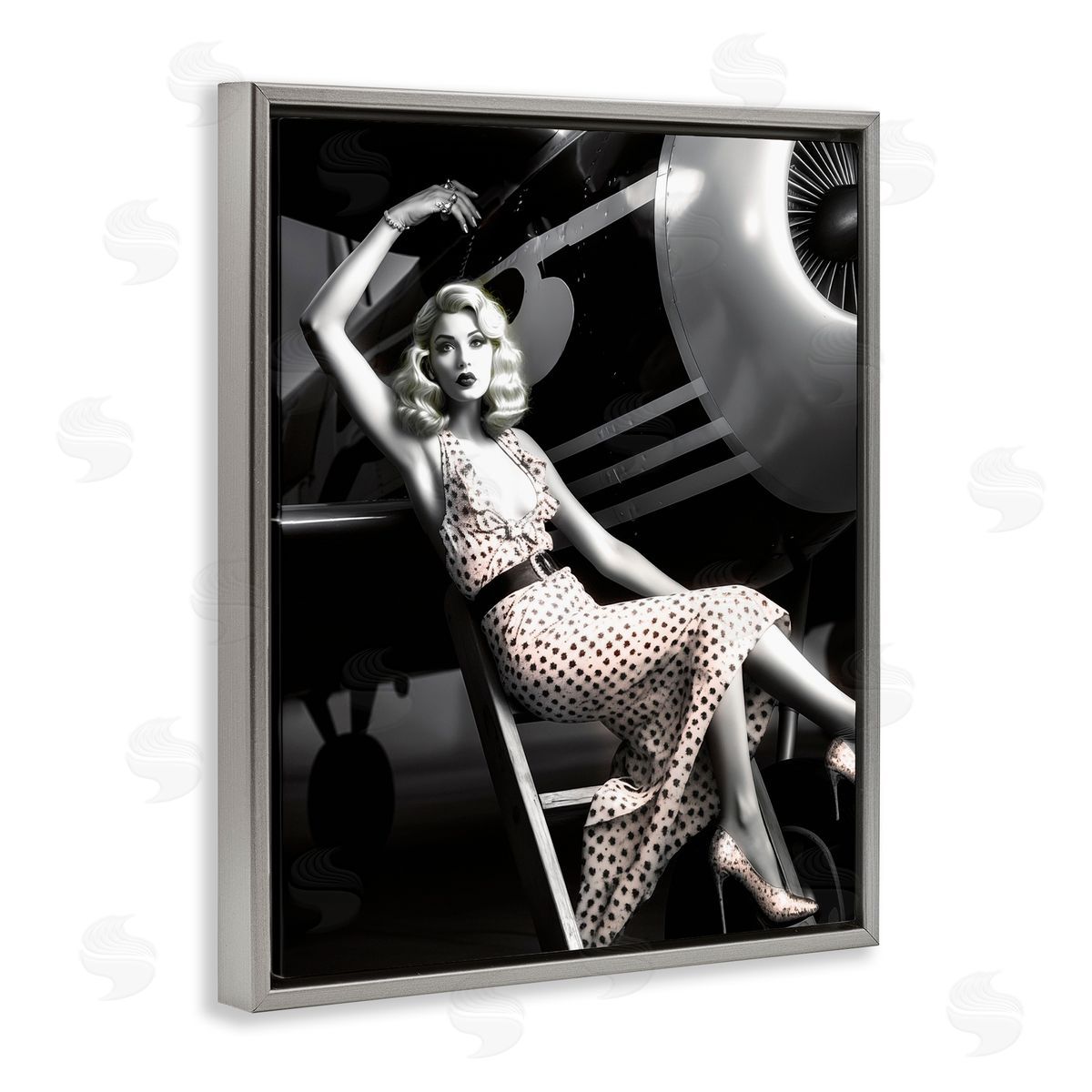 Vintage Fashion Woman Grey Floating Frame Canvas Wall Art, Home Decor by Ziwei Li