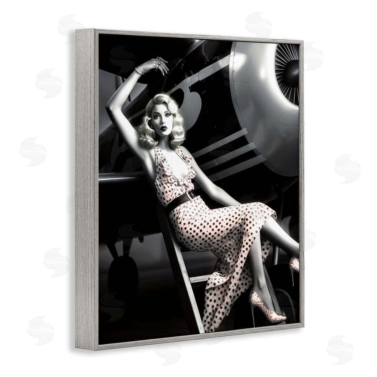 Vintage Fashion Woman Grey Frame Print Wall Art, Home Decor by Ziwei Li