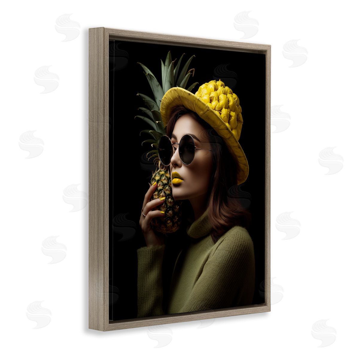 Chic Tropical Woman Brown Floating Frame Canvas Wall Art, Home Decor by Ziwei Li