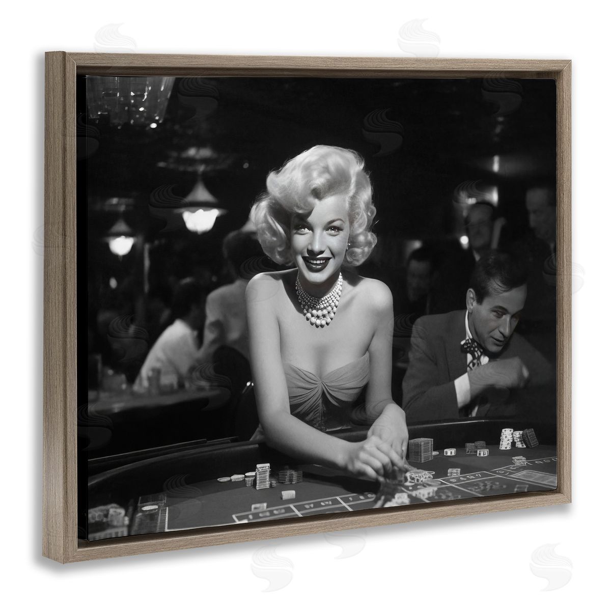 Iconic Marilyn Portrait Brown Floating Frame Canvas Wall Art, Home Decor by Lazar Studio