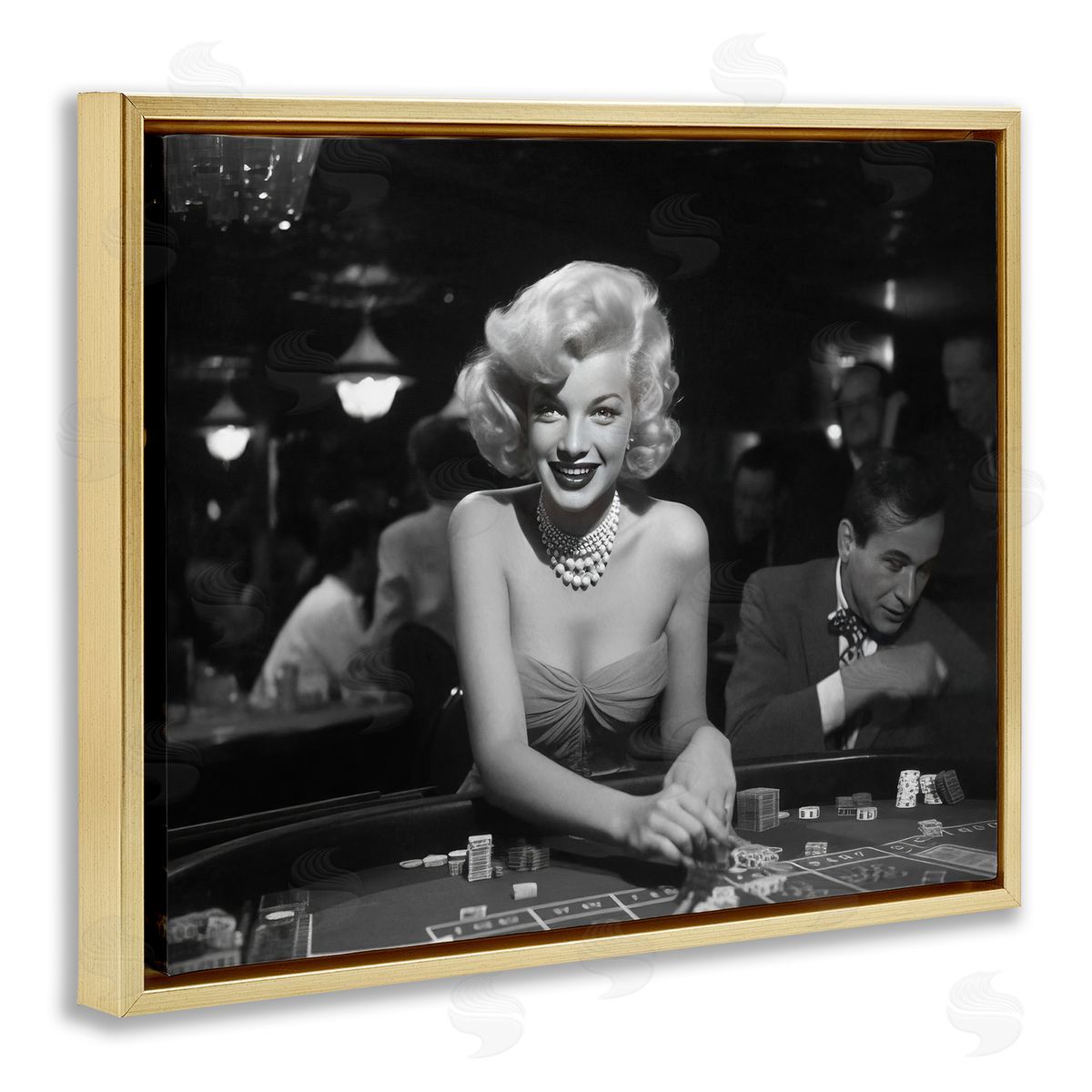 Iconic Marilyn Portrait Gold Floating Frame Canvas Wall Art, Home Decor by Lazar Studio