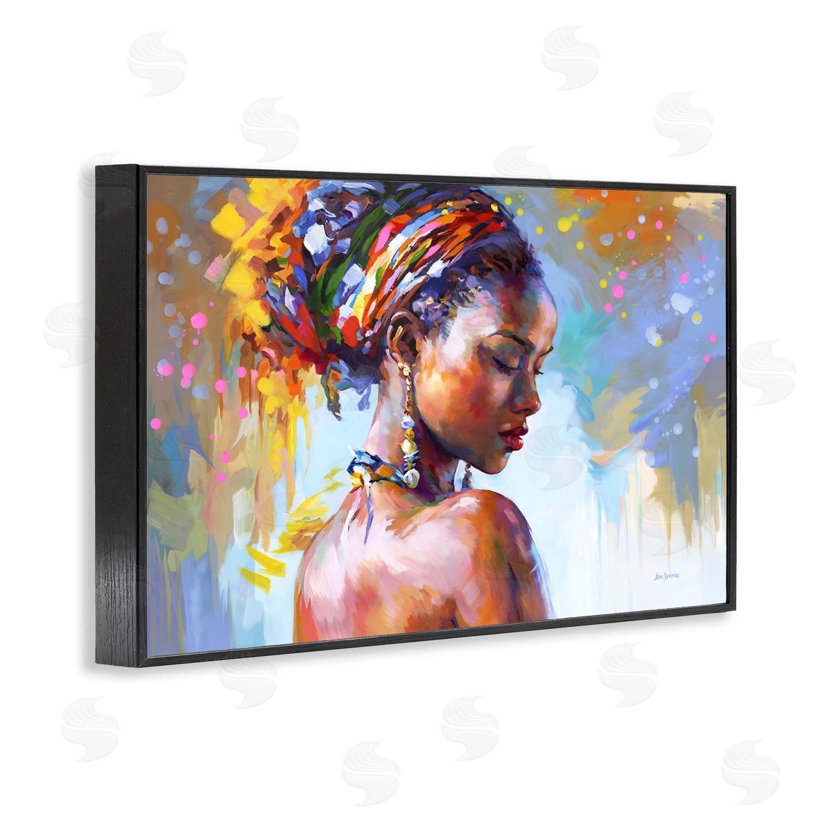 Leon Devenice African Beauty Portrait Black Framed Giclee Wall Art Print
