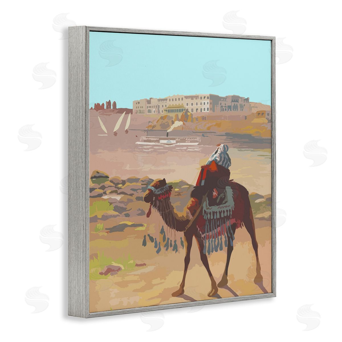 Camel in Desert Town Grey Frame Print Wall Art, Home Decor by Stupell Studio