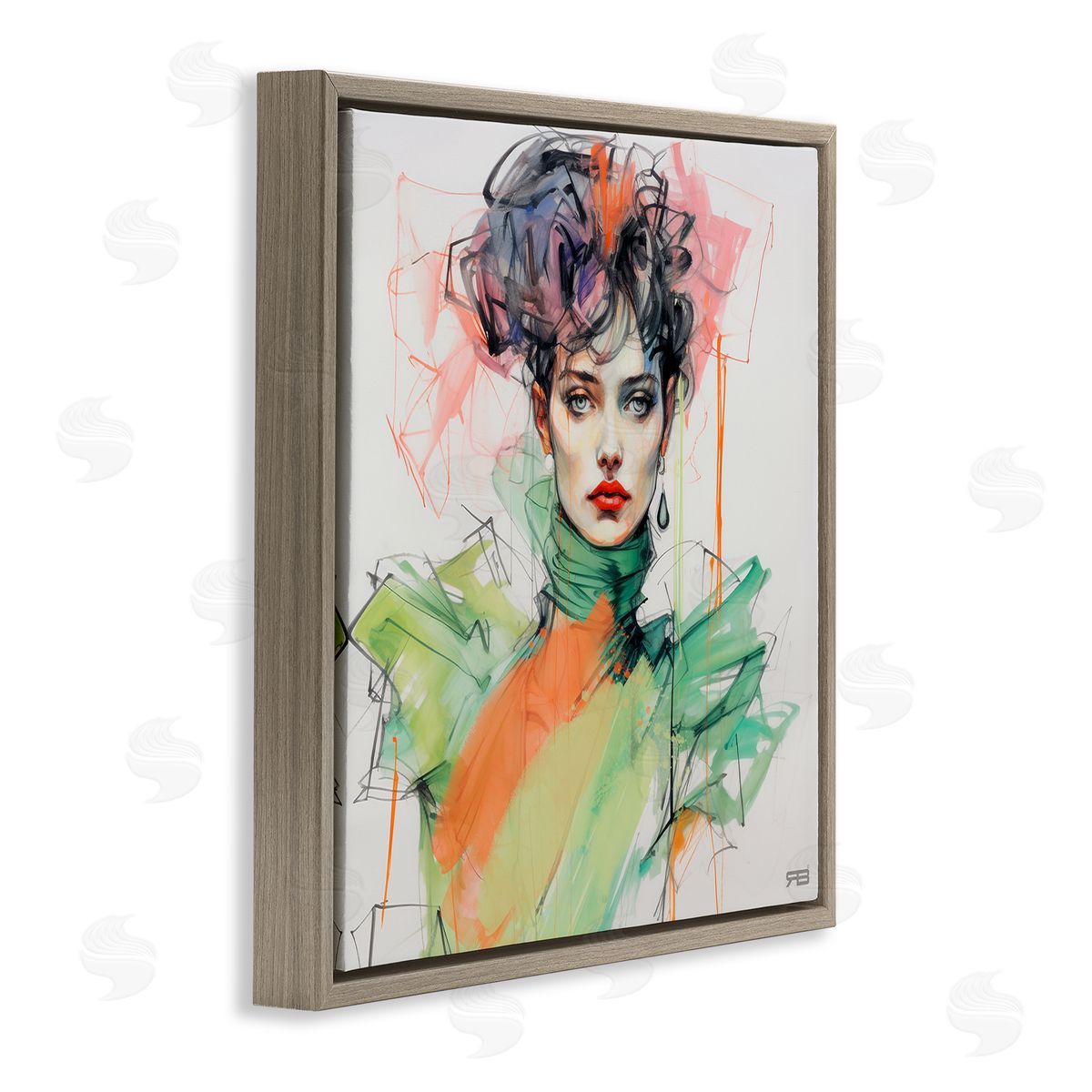 RB Trendy Glam Portrait Brown Floating Frame Canvas Wall Art Print