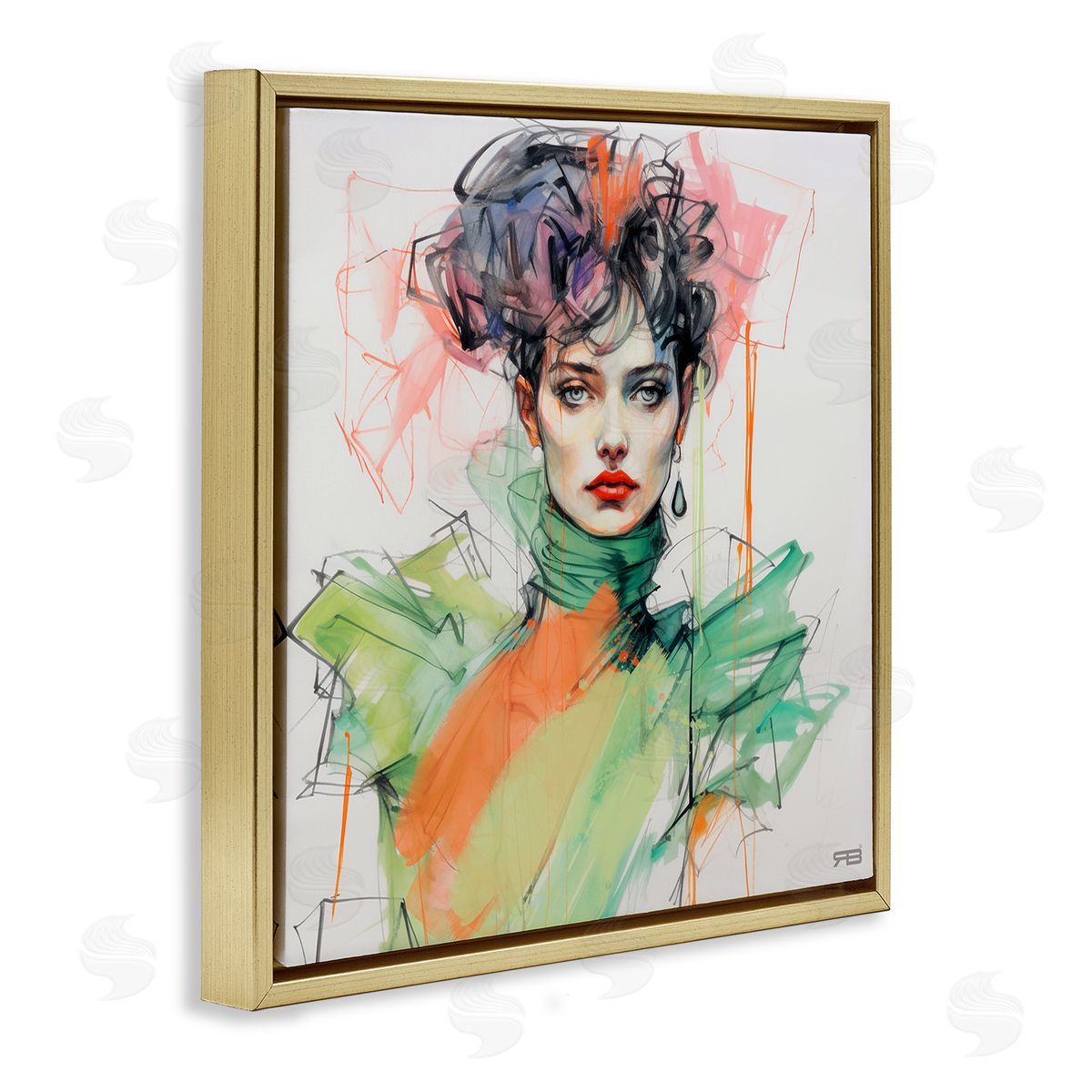 RB Trendy Glam Portrait Gold Floating Frame Canvas Wall Art Print