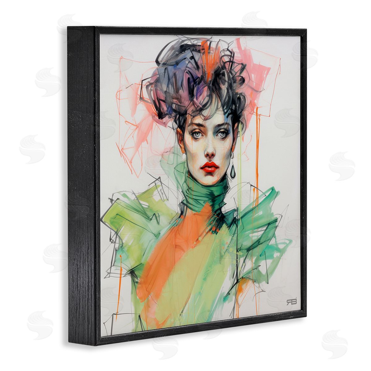 RB Trendy Glam Portrait Black Framed Giclee Wall Art Print
