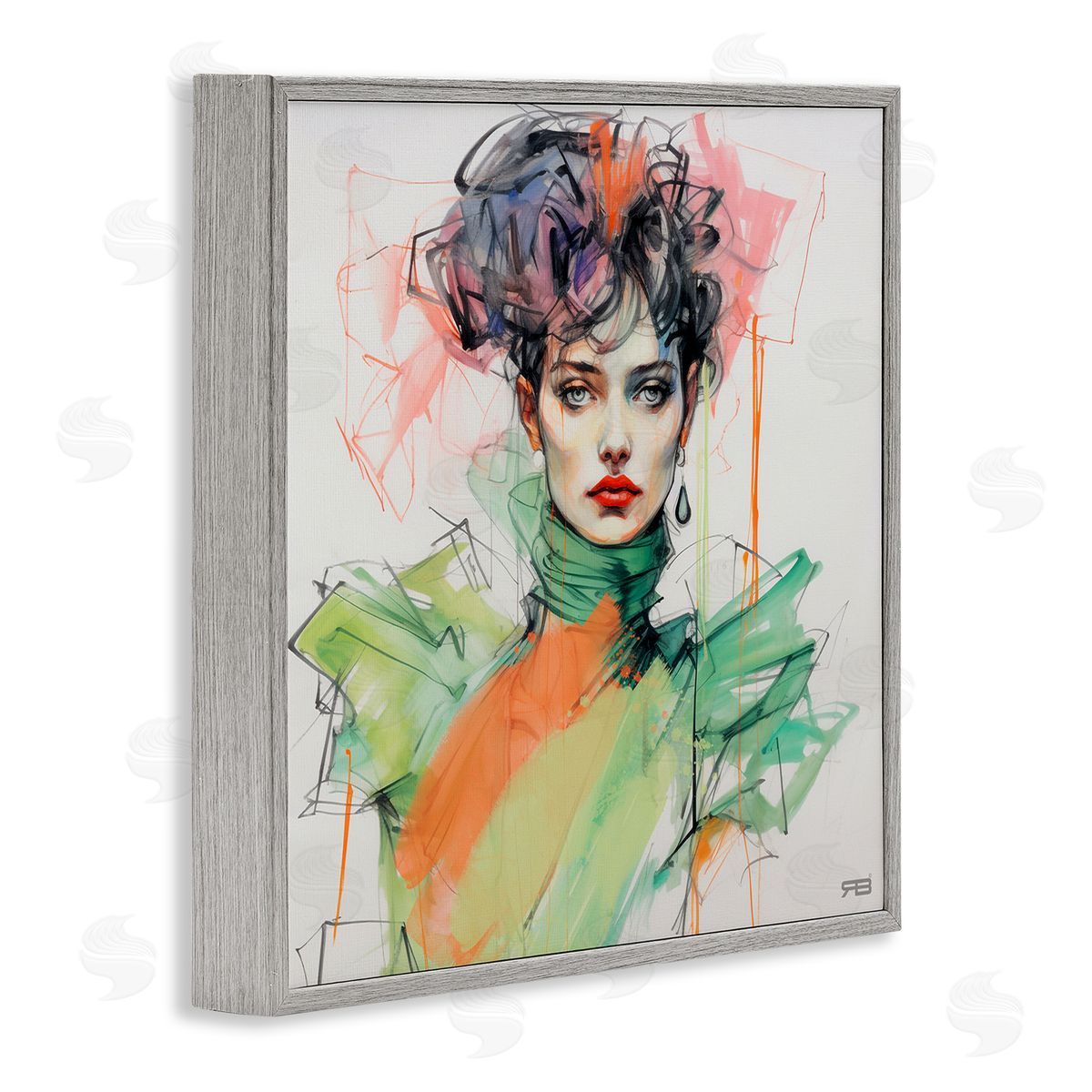 RB Trendy Glam Portrait Gray Framed Giclee Wall Art Print