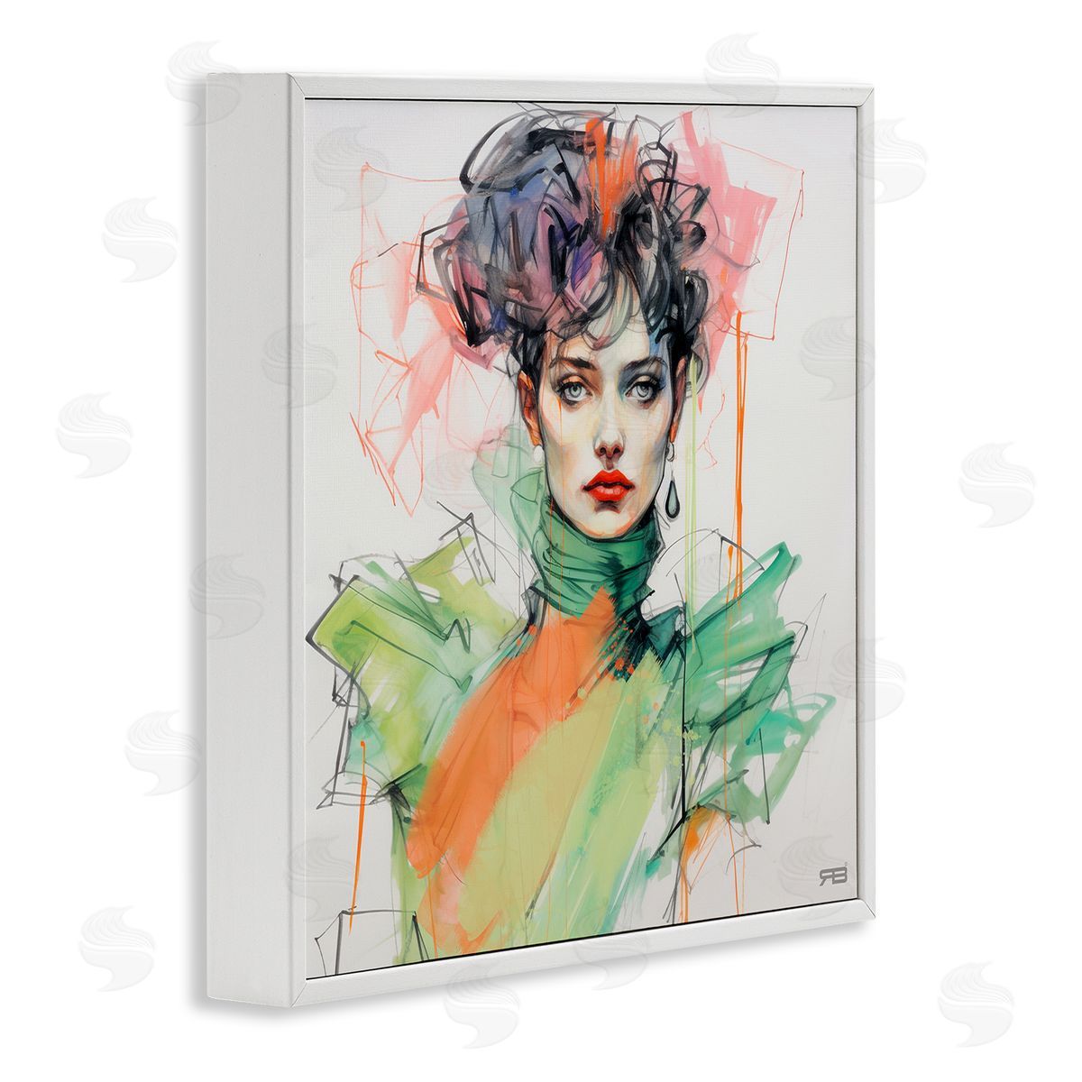 RB Trendy Glam Portrait White Framed Giclee Wall Art Print