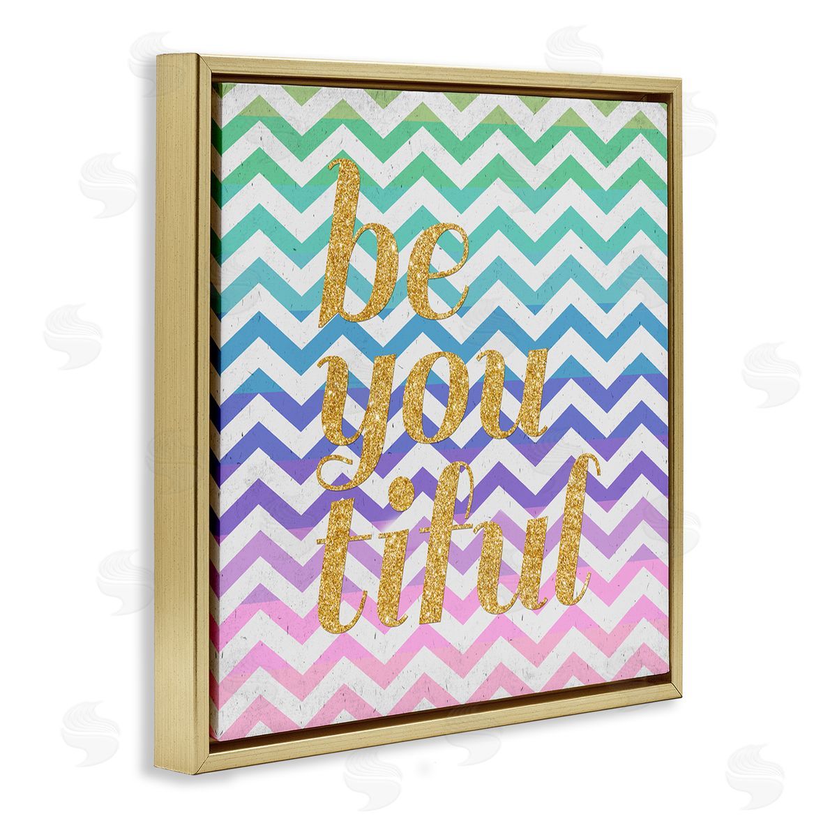 SD Graphics Studio Chevron Beautiful Phrase Gold Floating Frame Canvas Wall Art Print