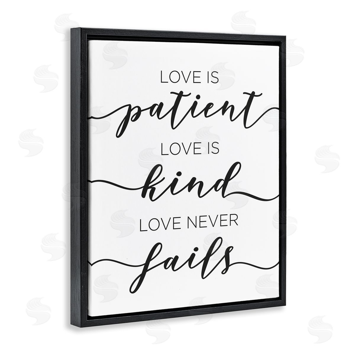 Love Never Fails Phrase Black Floating Frame Canvas Wall Art, Home Decor by Anna Quach