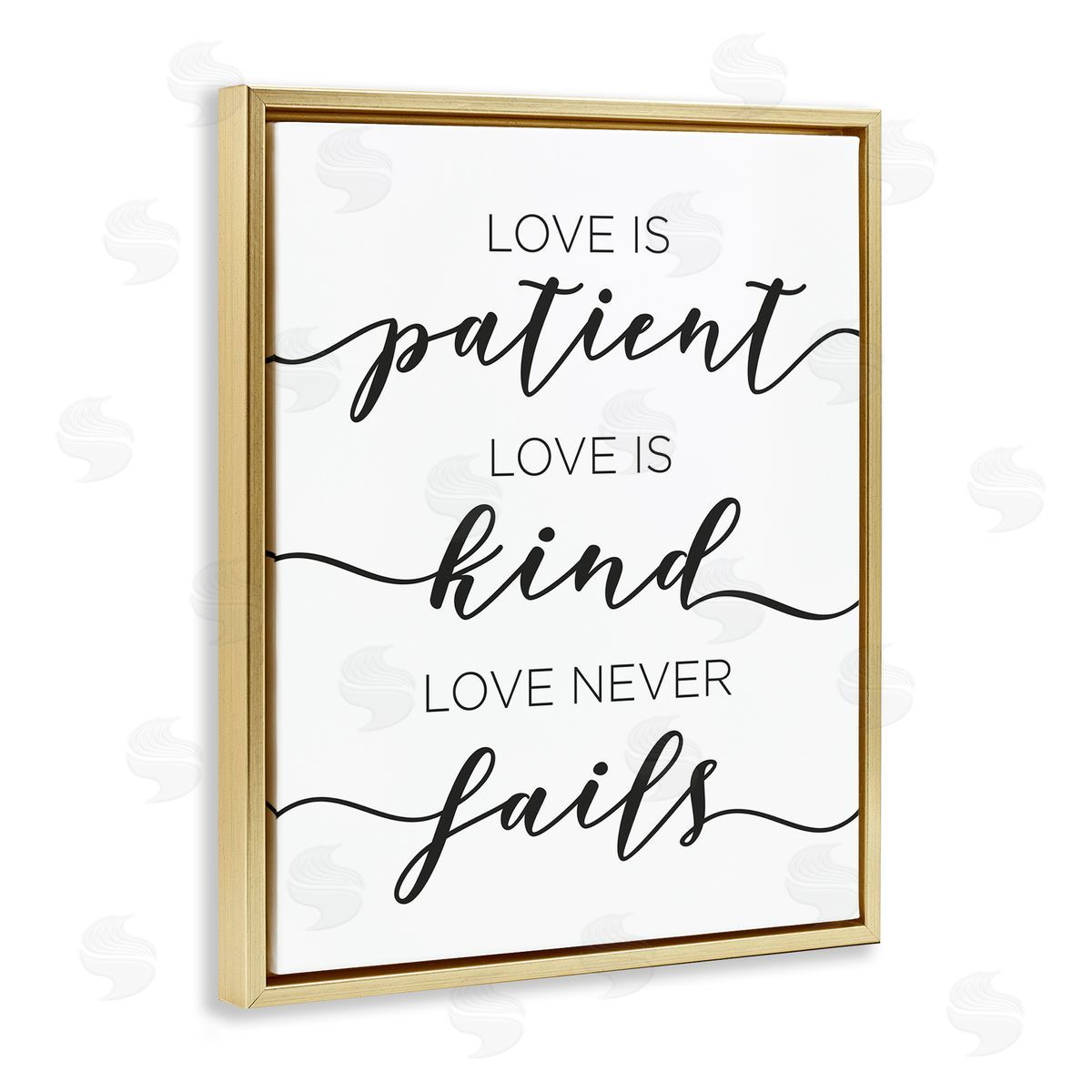 Love Never Fails Phrase Gold Floating Frame Canvas Wall Art, Home Decor by Anna Quach