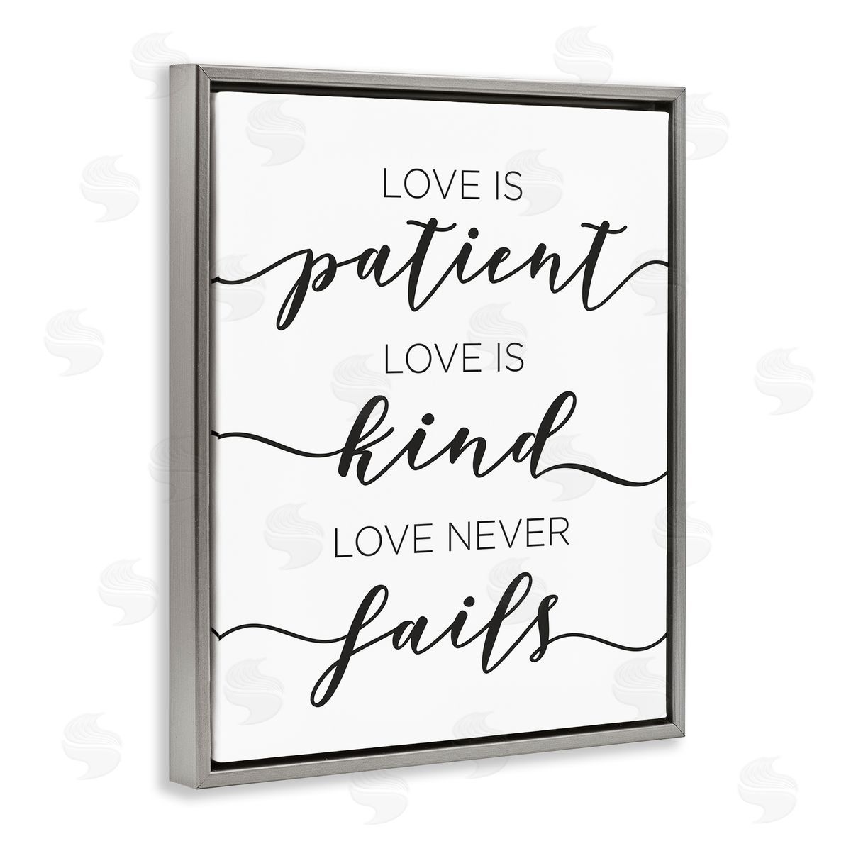 Love Never Fails Phrase Grey Floating Frame Canvas Wall Art, Home Decor by Anna Quach