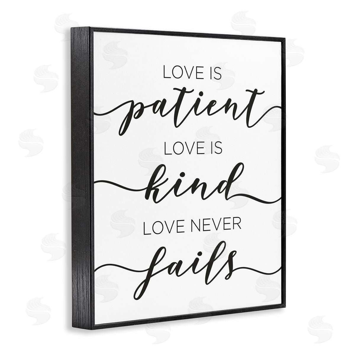 Love Never Fails Phrase Black Frame Print Wall Art, Home Decor by Anna Quach