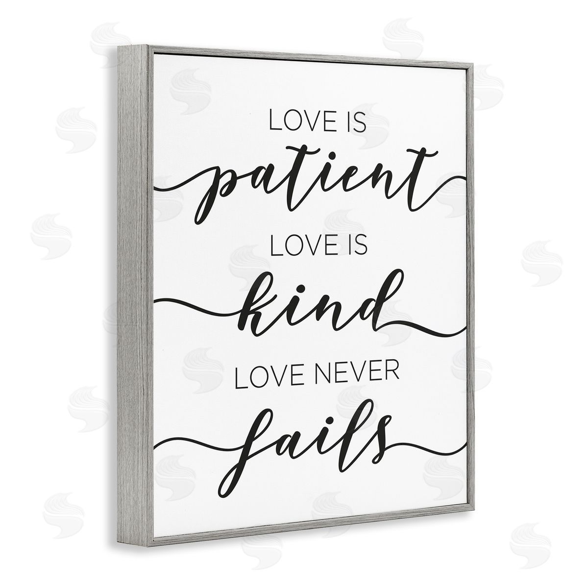 Love Never Fails Phrase Grey Frame Print Wall Art, Home Decor by Anna Quach