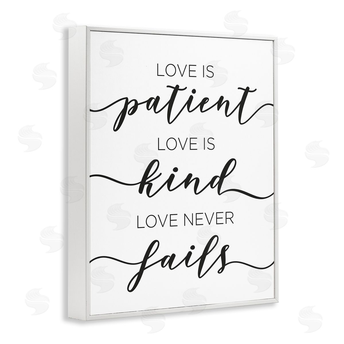 Love Never Fails Phrase White Frame Print Wall Art, Home Decor by Anna Quach