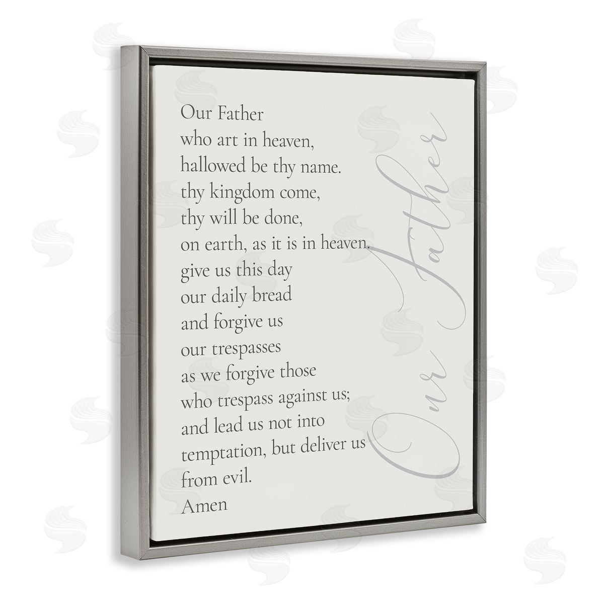 Our Father Prayer Grey Floating Frame Canvas Wall Art, Home Decor by Anna Quach
