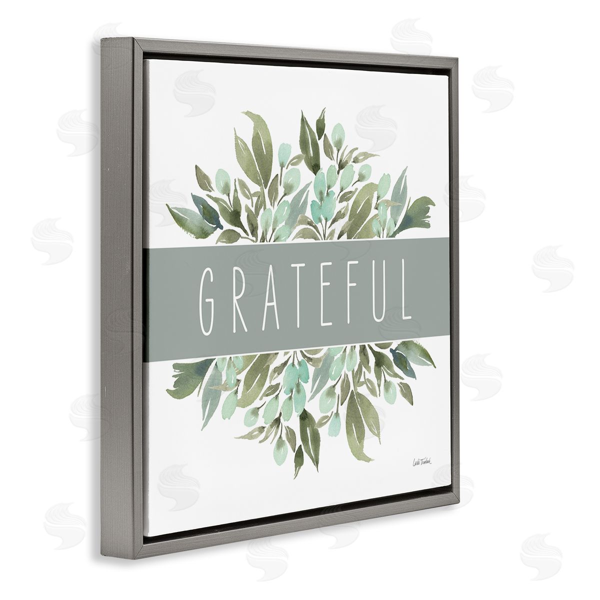 Leslie Trimbach Grateful Cottage Florals Gray Floating Frame Canvas Wall Art Print