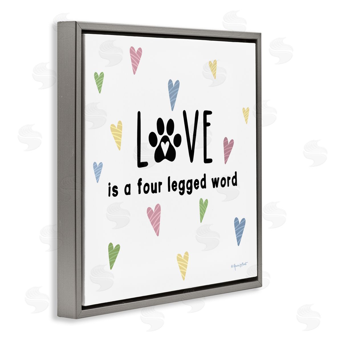 Annie LaPoint Love Four Legged Gray Floating Frame Canvas Wall Art Print