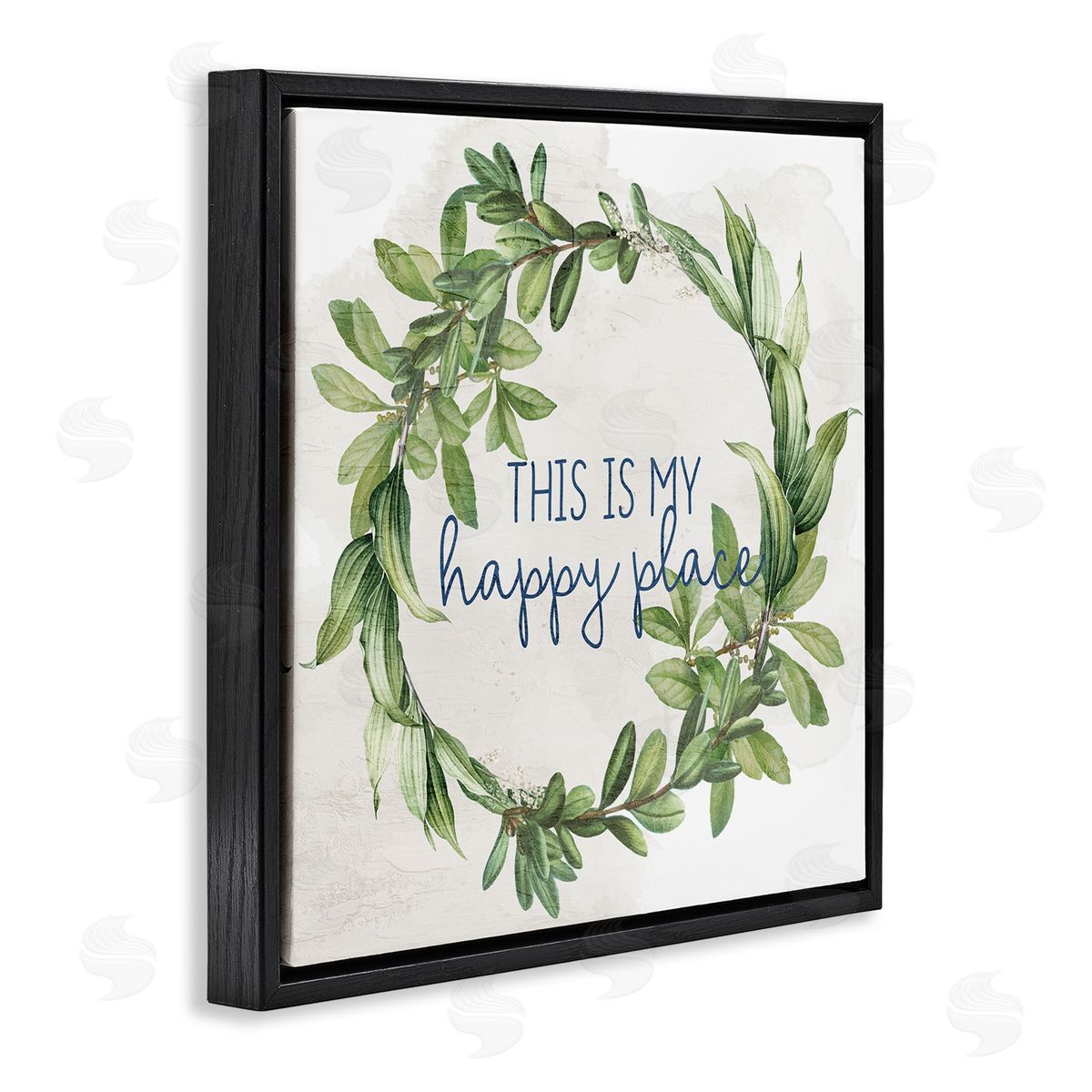 Anne Bailey Happy Place Wreath Black Floating Frame Canvas Wall Art Print