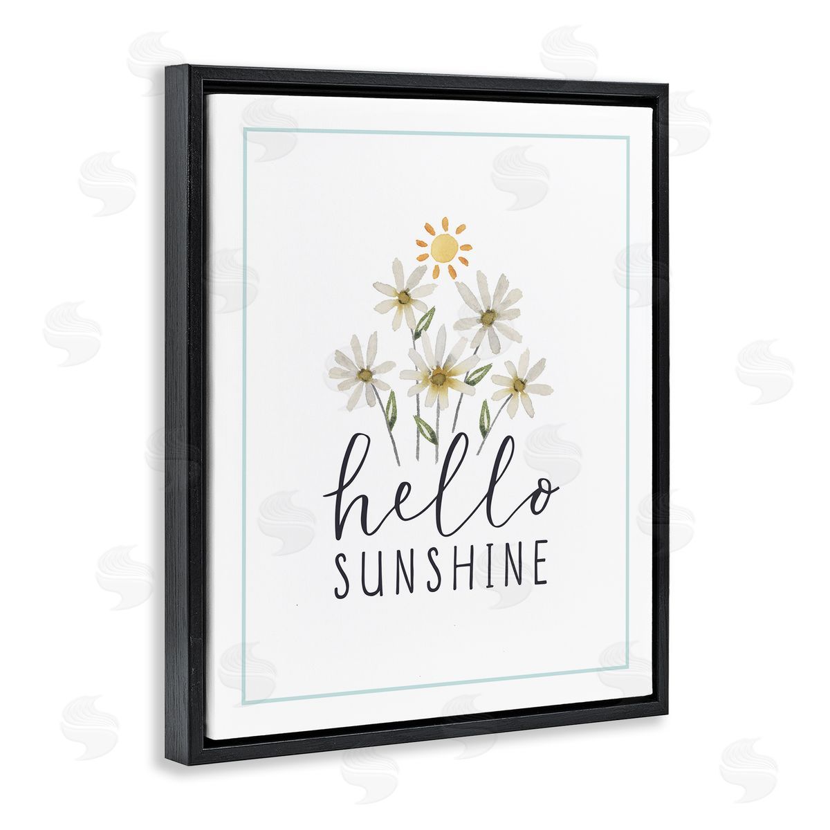 Hello Sunshine with Daisies Black Floating Frame Canvas Wall Art, Home Decor by Blue Chair Blessing