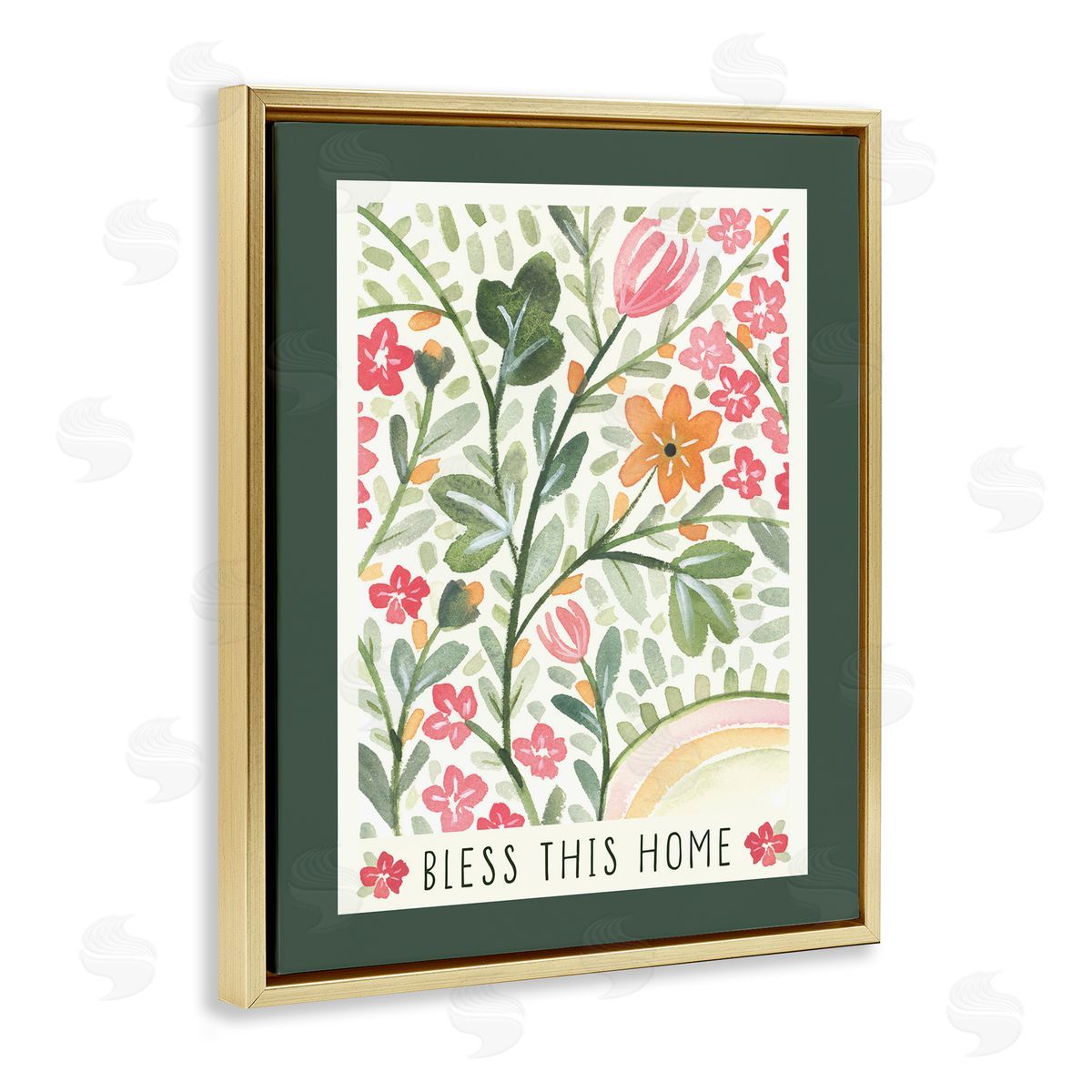 Floral Bless Phrase Gold Floating Frame Canvas Wall Art, Home Decor by Blue Chair Blessing