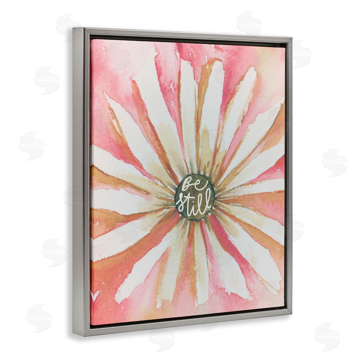 Daisy Petals on Pink Grey Floating Frame Canvas Wall Art, Home Decor by Blue Chair Blessing