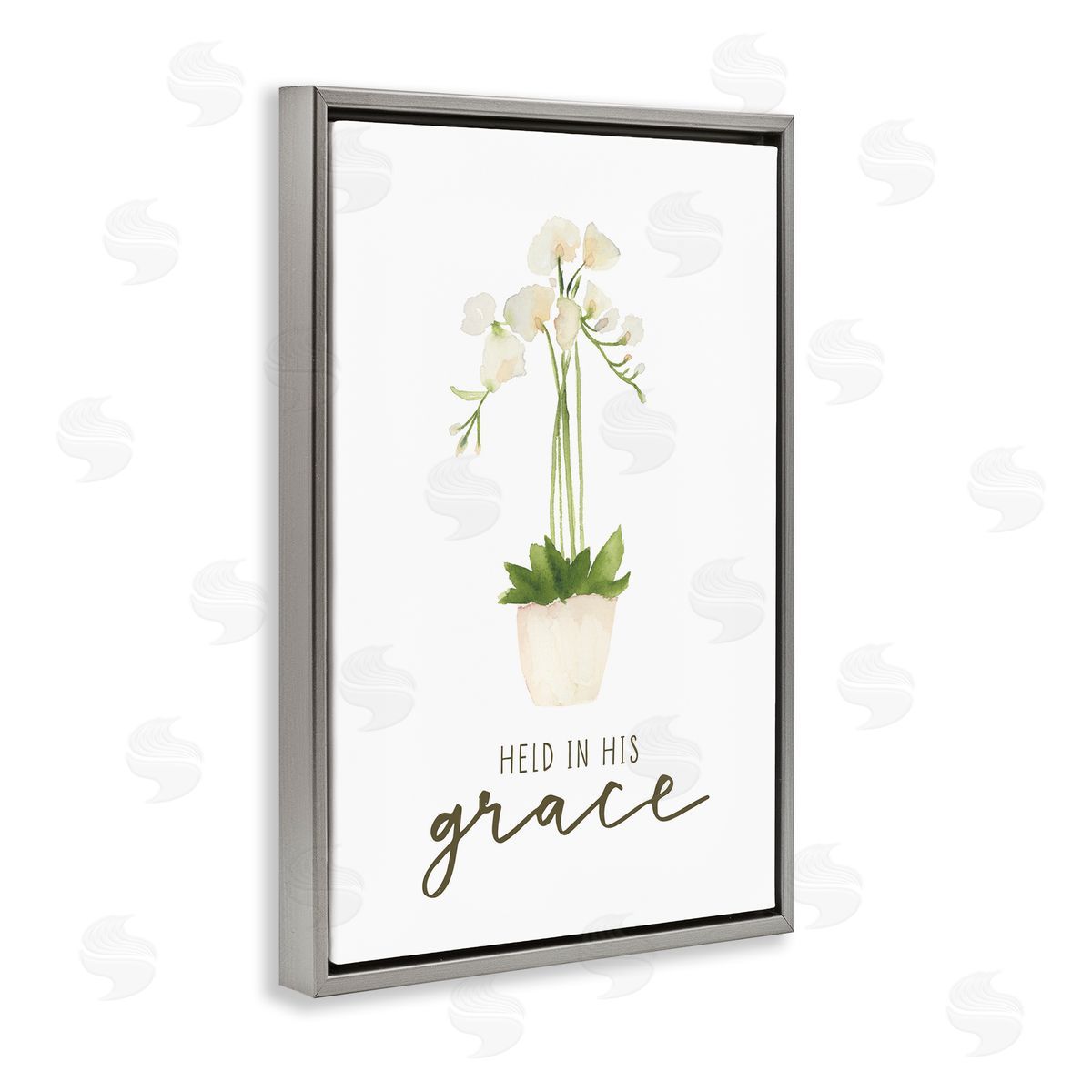 Held In His Grace Grey Floating Frame Canvas Wall Art, Home Decor by Blue Chair Blessing
