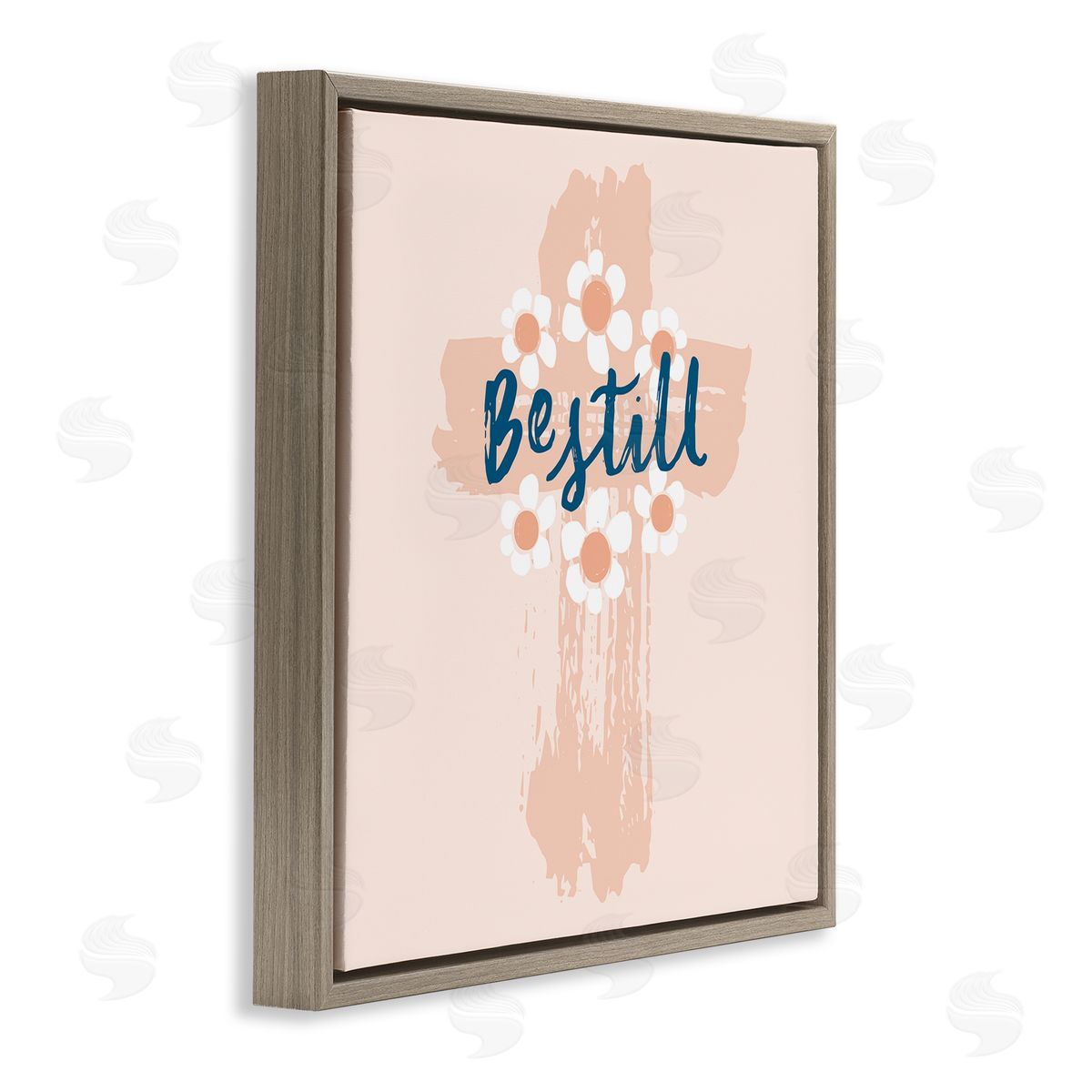 Be Still Pastel Cross Brown Floating Frame Canvas Wall Art, Home Decor by Blue Chair Blessing