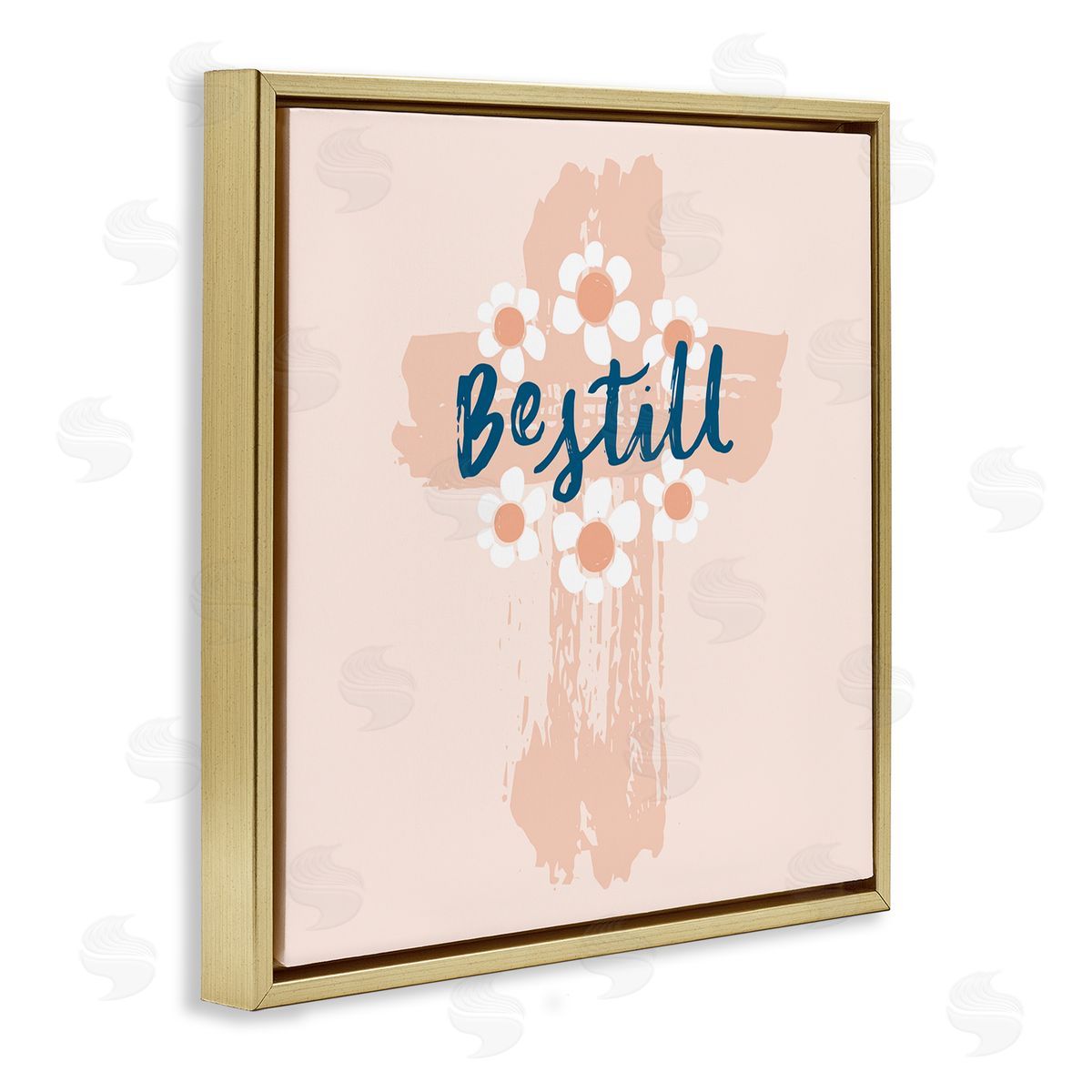 Be Still Pastel Cross Gold Floating Frame Canvas Wall Art, Home Decor by Blue Chair Blessing