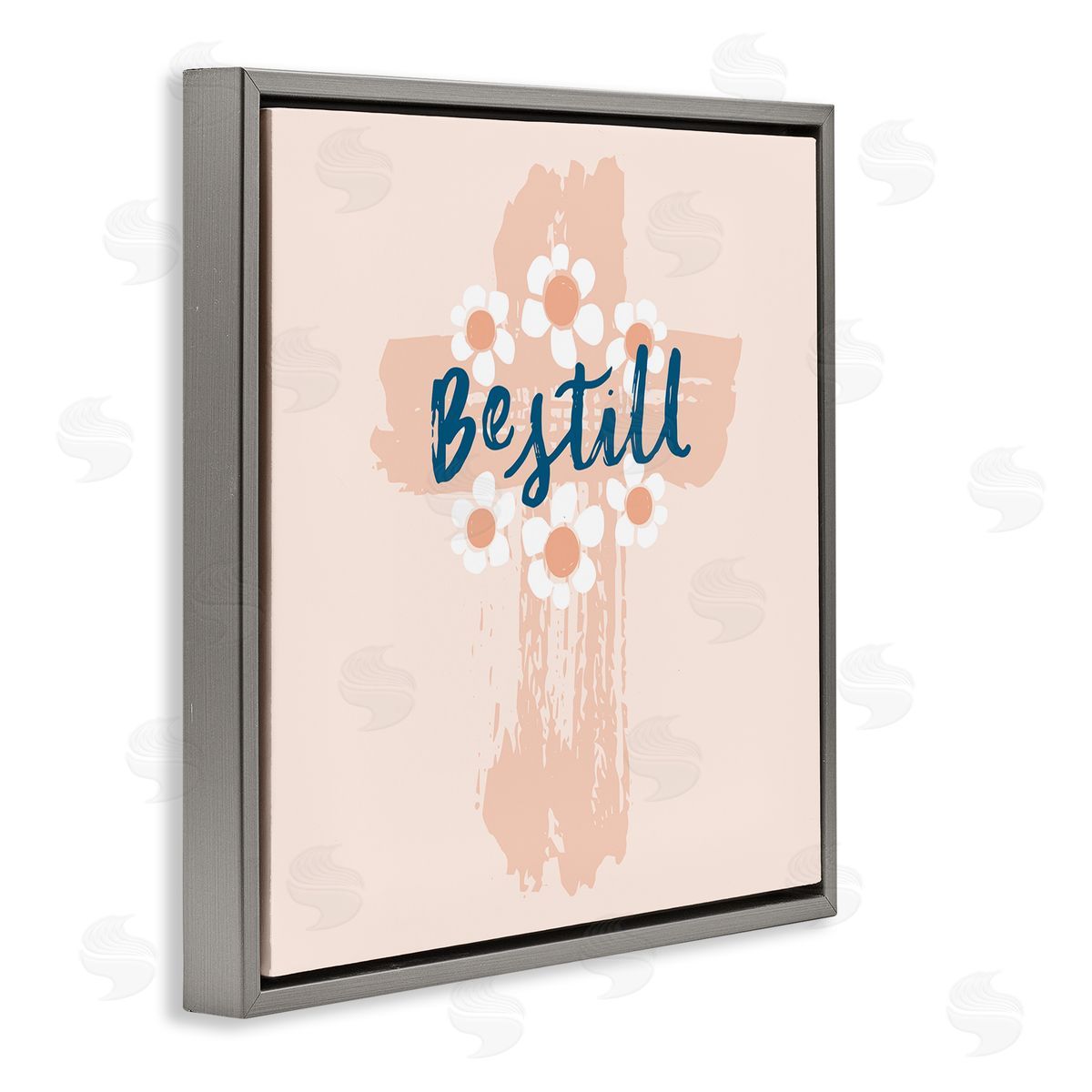 Be Still Pastel Cross Grey Floating Frame Canvas Wall Art, Home Decor by Blue Chair Blessing