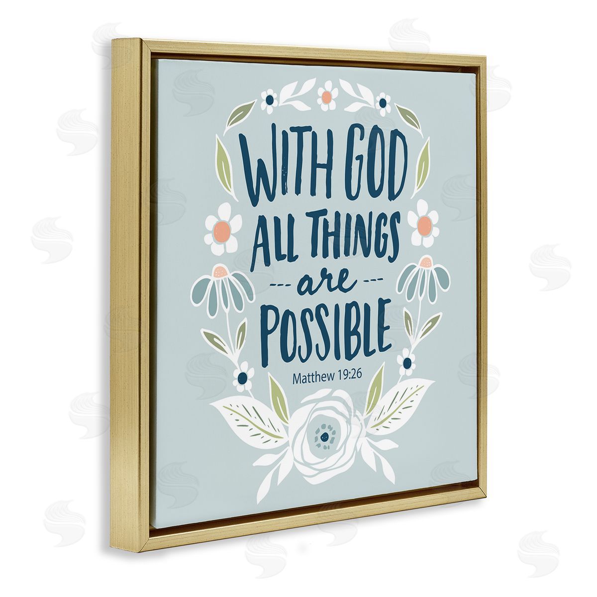 All Things Possible Verse Gold Floating Frame Canvas Wall Art, Home Decor by Blue Chair Blessing