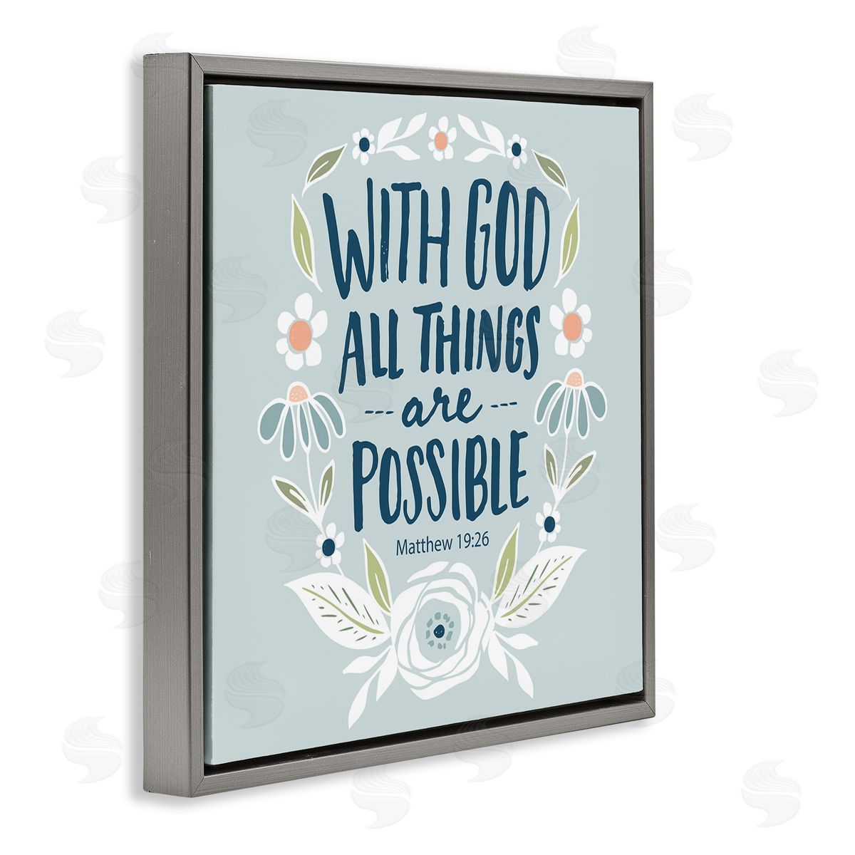 All Things Possible Verse Grey Floating Frame Canvas Wall Art, Home Decor by Blue Chair Blessing