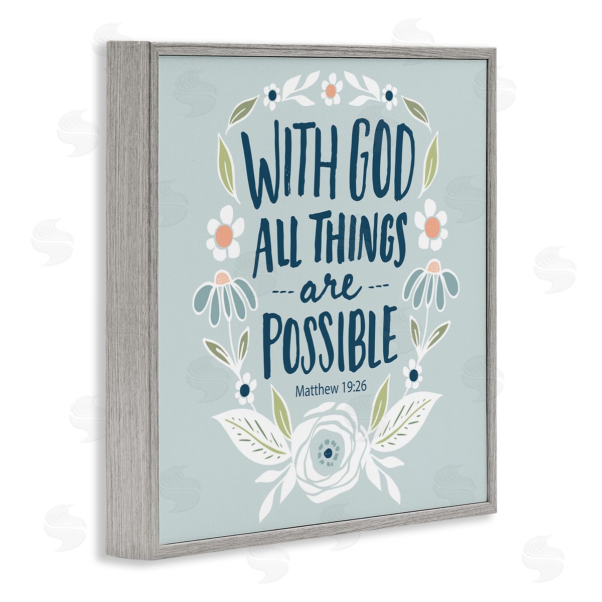 All Things Possible Verse Grey Frame Print Wall Art, Home Decor by Blue Chair Blessing