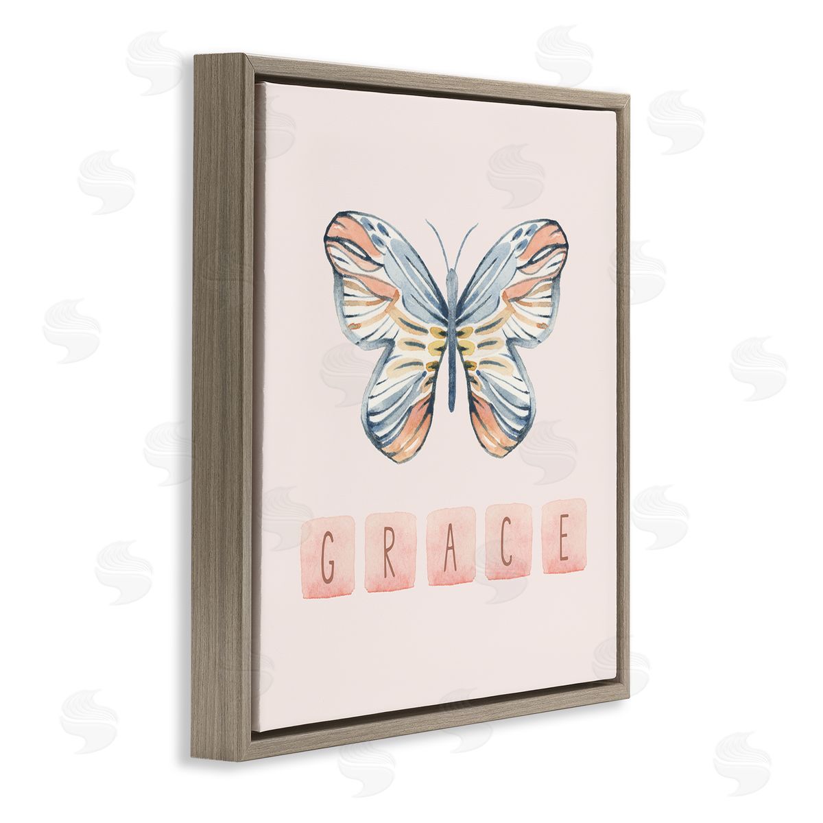 Blue Chair Blessing Grace with Butterfly Brown Floating Frame Canvas Wall Art Print