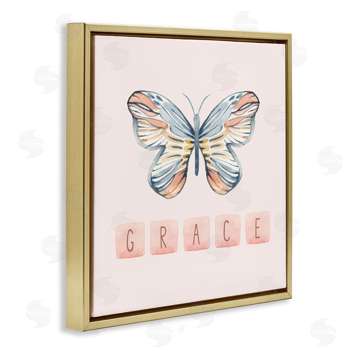 Blue Chair Blessing Grace with Butterfly Gold Floating Frame Canvas Wall Art Print