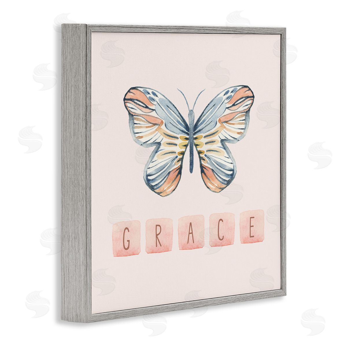Blue Chair Blessing Grace with Butterfly Gray Framed Giclee Wall Art Print