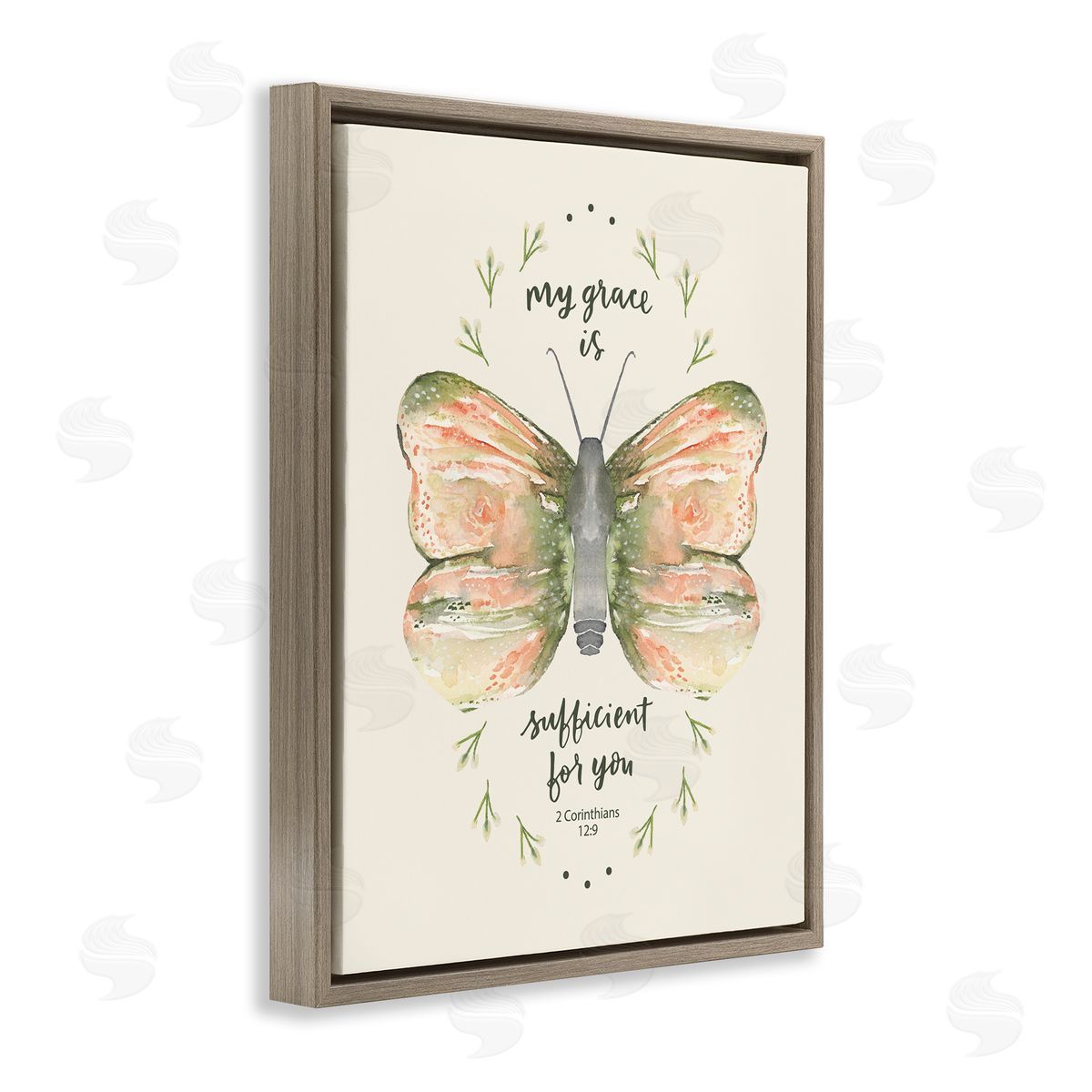 Blue Chair Blessing Floral Corinthians Verse Brown Floating Frame Canvas Wall Art Print