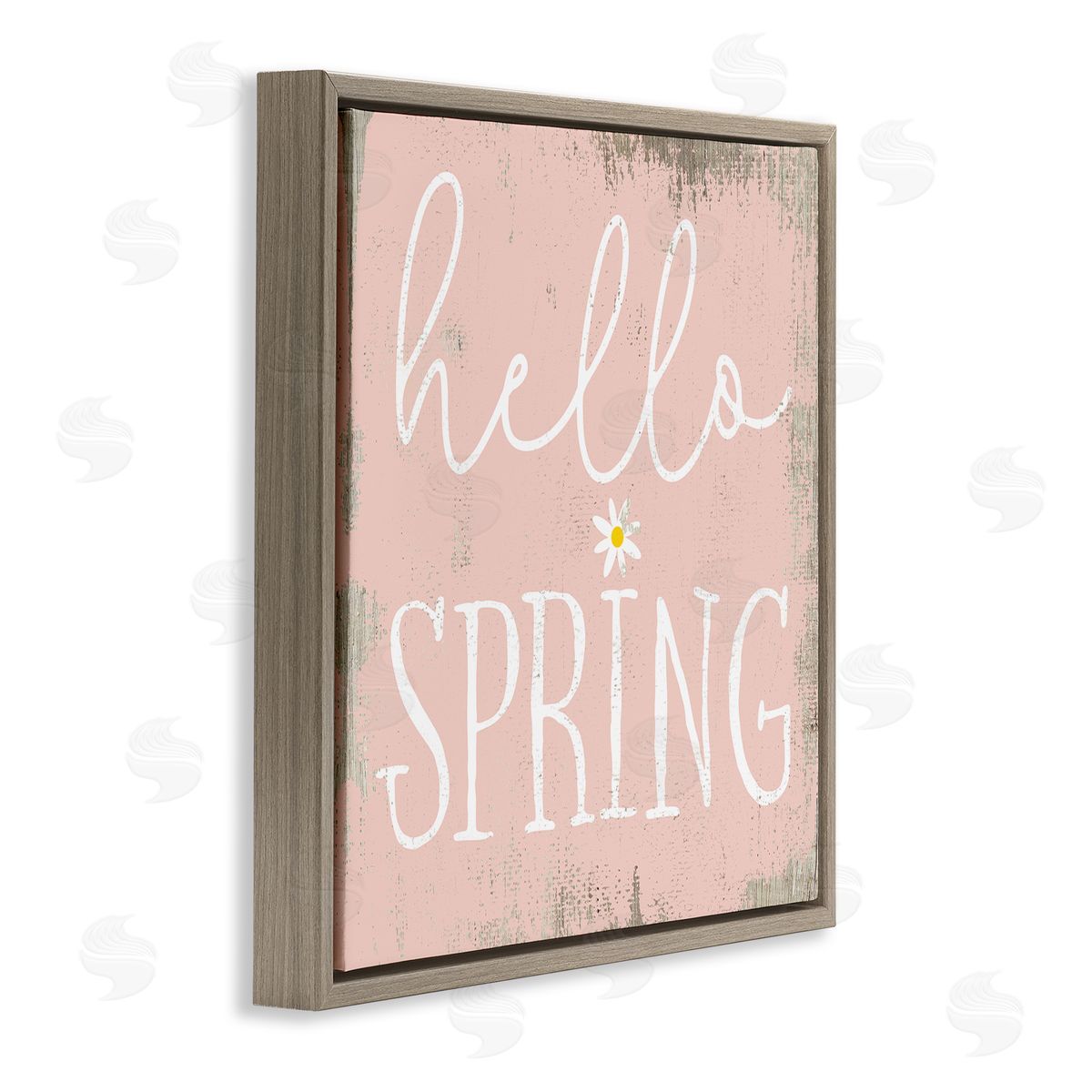 Stupell Studio Rustic Hello Spring Brown Floating Frame Canvas Wall Art Print