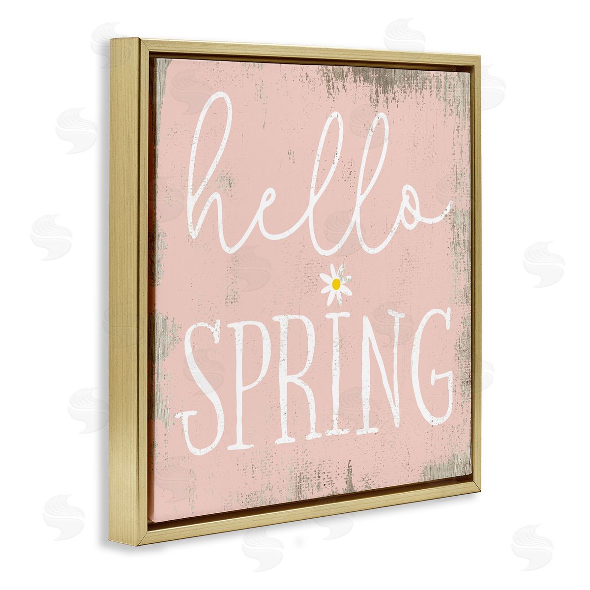 Stupell Studio Rustic Hello Spring Gold Floating Frame Canvas Wall Art Print