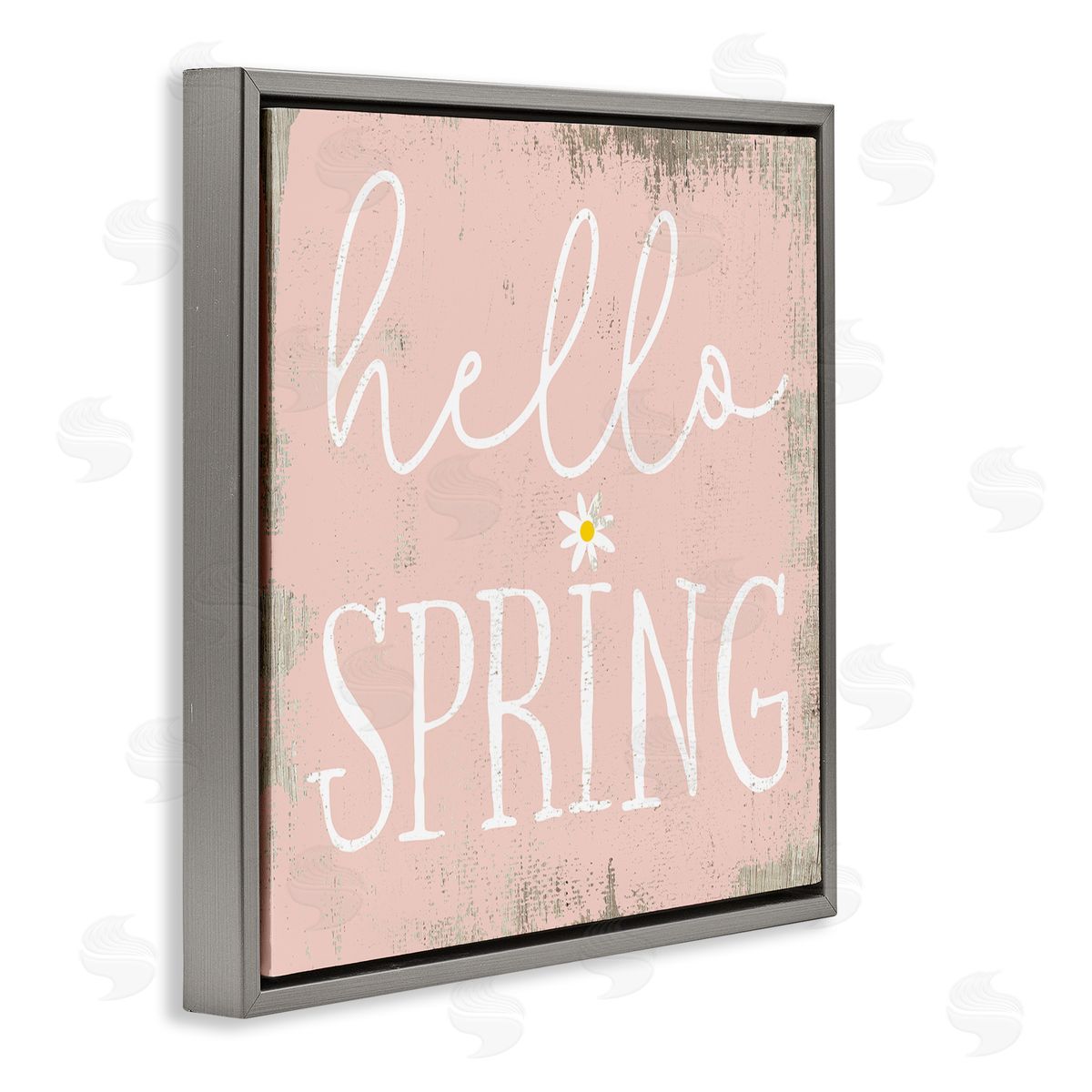 Stupell Studio Rustic Hello Spring Gray Floating Frame Canvas Wall Art Print