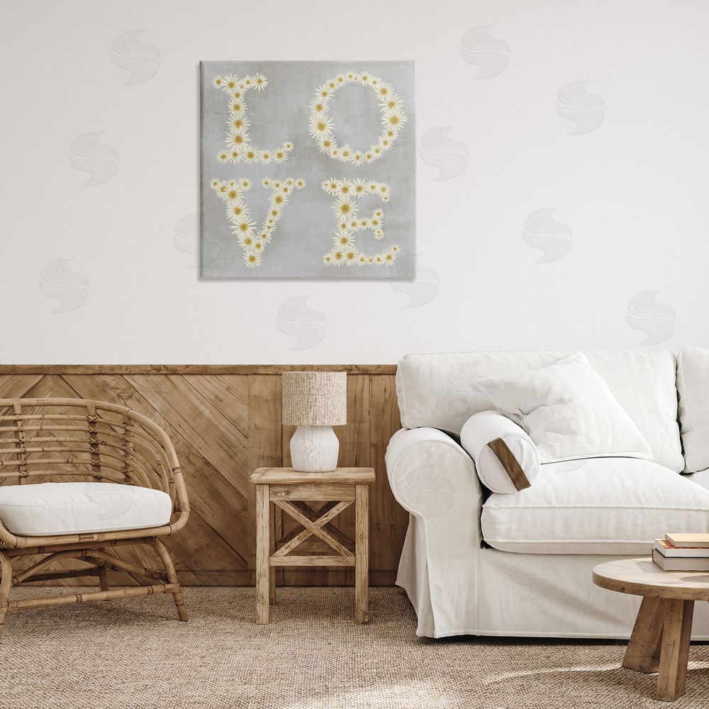 Stupell Studio Love Daisy Typography Canvas Wall Art Print in Room