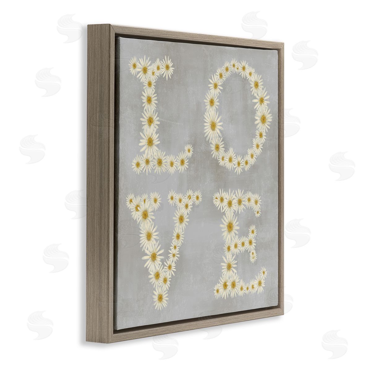 Stupell Studio Love Daisy Typography Brown Floating Frame Canvas Wall Art Print