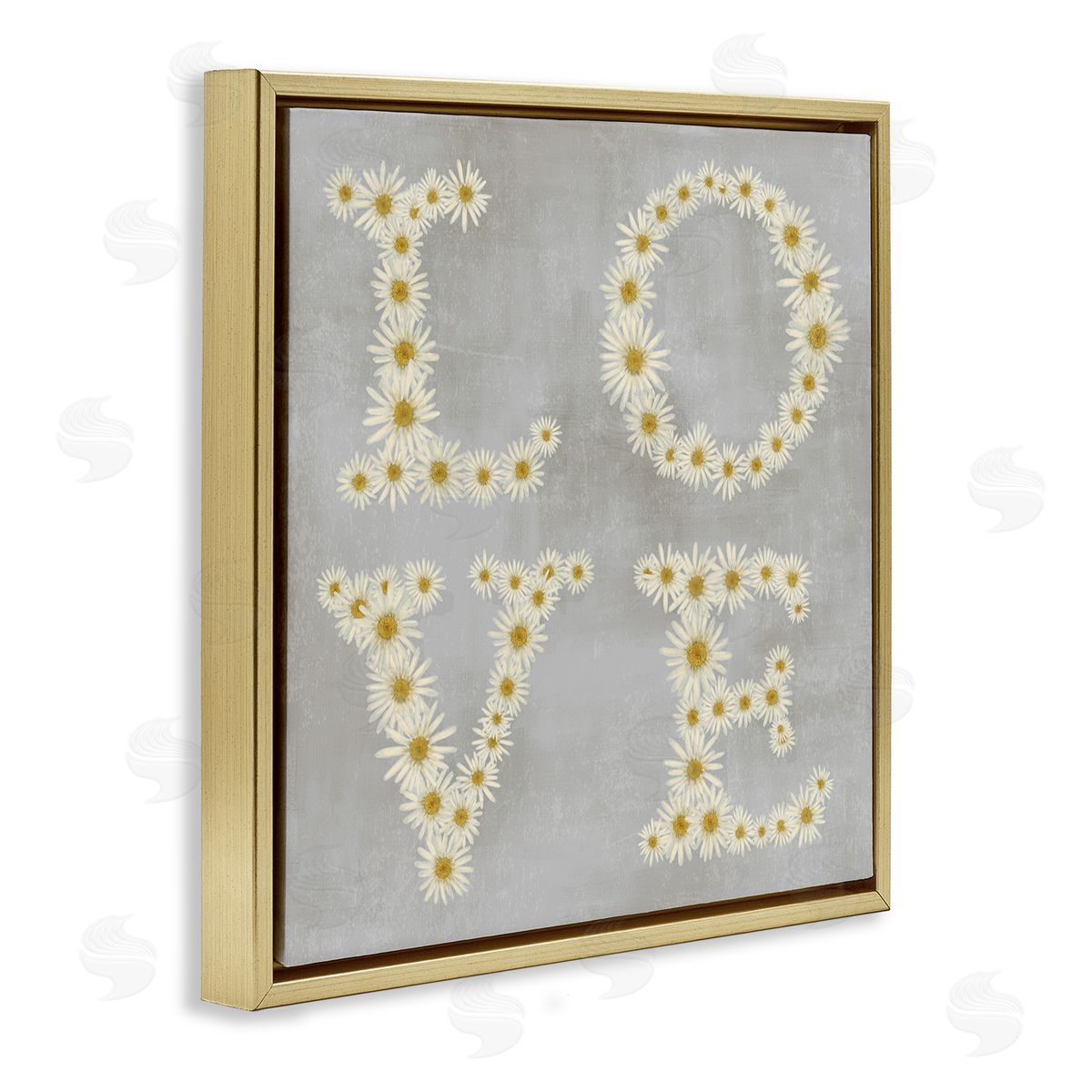 Stupell Studio Love Daisy Typography Gold Floating Frame Canvas Wall Art Print